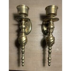 Pair Solid Brass Wall Candle Sconces 10” Made in India No Glass